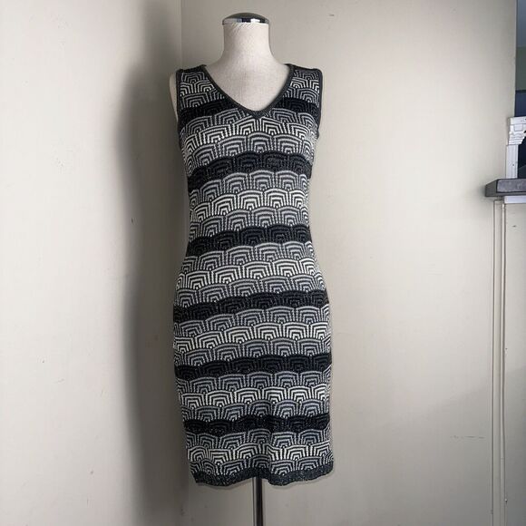 Grifflin Paris Dress Black Gray Cream Sleeveless Knit Stretch Size Small - Picture 1 of 9